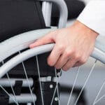 A close up of a wheelchair