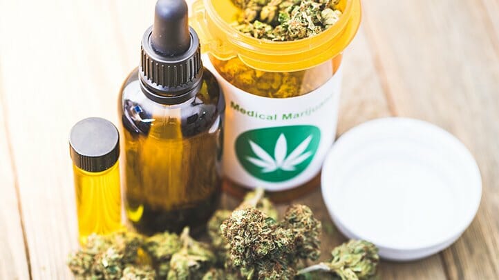 Several forms of medical marijuana products including oil and flower.