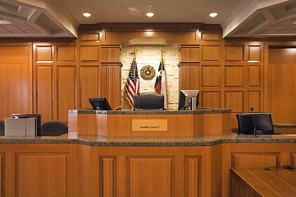 A courtroom setting.